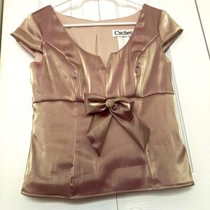 Champagne Top with Rhinestone Bow